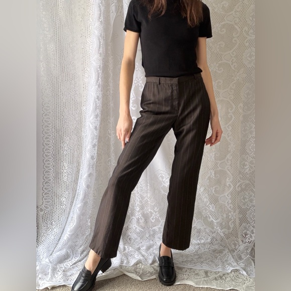 Vintage 90s Brown Pinstripe Trousers Zanella Made In Italy - Picture 3 of 12